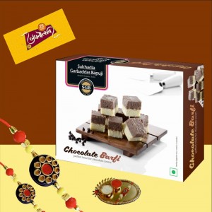 Rakhi Chocolate Barfi Combo Pack With 2 Rakhis and 1 Bandhan Thali
